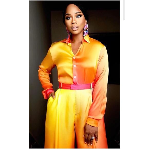 BRUCE GLENN PRISM SUNRISE SILK BUTTON UP SHIRT WOMENS XS NEW - Picture 10 of 12